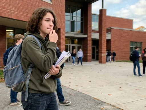 Studente pensieroso di 16 anni con zaino fuori da scuola